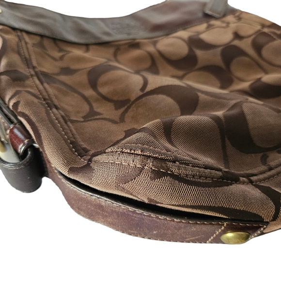 Coach 12674 Zoe Signature Logo Hobo Bag Brown Jaquard Shoulder Purse Large - Picture 5 of 14